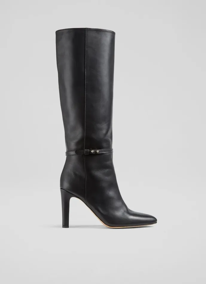 LKBennett Boots Women Caterina Black High Slim Block Stiletto Boot