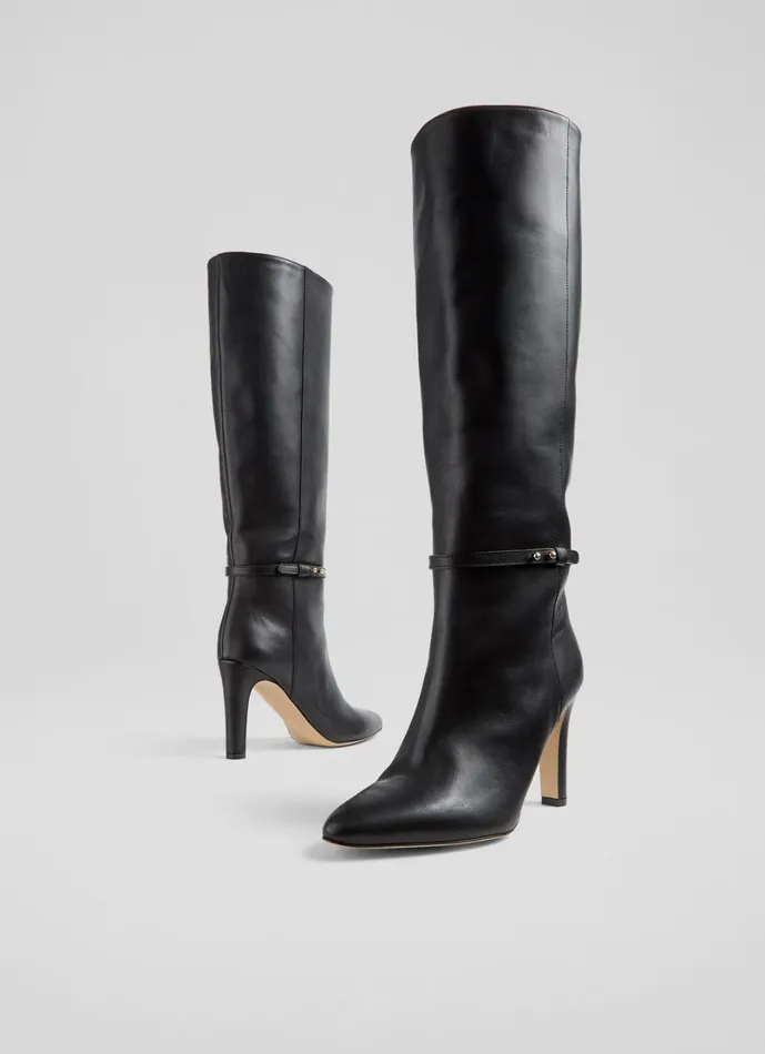 LKBennett Boots Women Caterina Black High Slim Block Stiletto Boot LKBennett Boots Women Caterina Black High Slim Block Stiletto Boot
