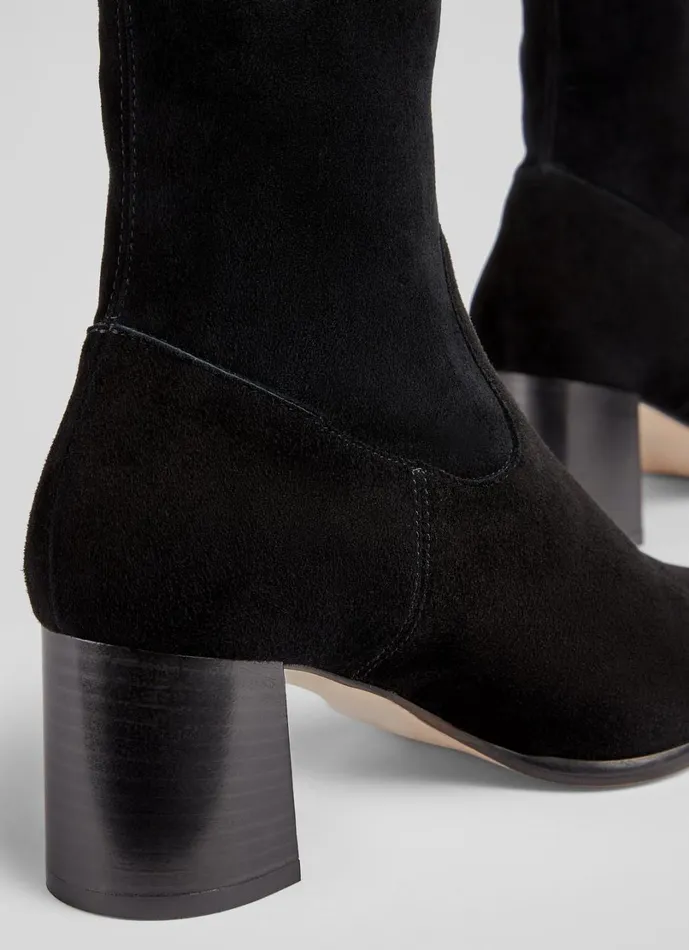 LKBennett Boots Women Harp Black Leather Block Heel Stretch Ankle Boot
