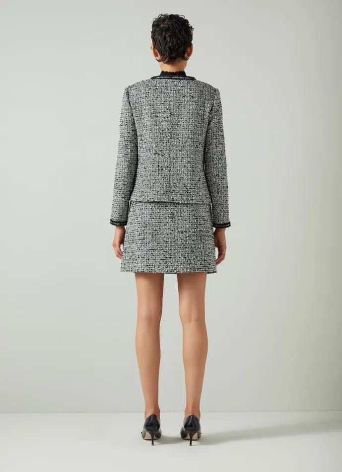 LKBennett Coats and Jackets Women Charlie Black and Ivory Tweed and Trim Jacket LKBennett Coats and Jackets Women Charlie Black and Ivory Tweed and Trim Jacket