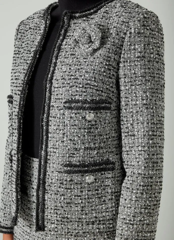 LKBennett Coats and Jackets Women Charlie Black and Ivory Tweed and Trim Jacket LKBennett Coats and Jackets Women Charlie Black and Ivory Tweed and Trim Jacket
