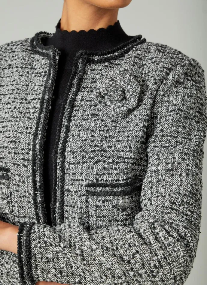 LKBennett Coats and Jackets Women Charlie Black and Ivory Tweed and Trim Jacket LKBennett Coats and Jackets Women Charlie Black and Ivory Tweed and Trim Jacket