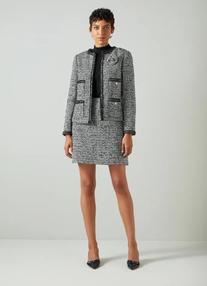 LKBennett Coats and Jackets Women Charlie Black and Ivory Tweed and Trim Jacket LKBennett Coats and Jackets Women Charlie Black and Ivory Tweed and Trim Jacket