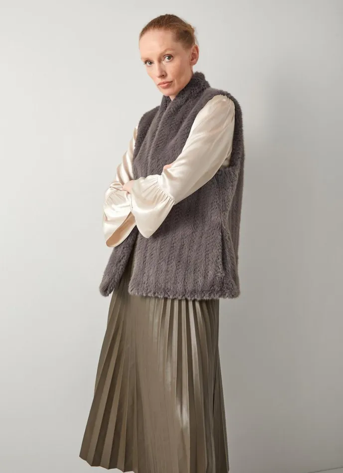 LKBennett Coats and Jackets Women Gil Grey Faux Fur Waistcoat LKBennett Coats and Jackets Women Gil Grey Faux Fur Waistcoat