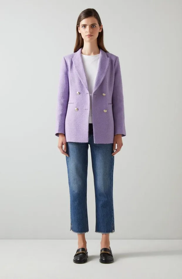 LKBennett Coats and Jackets Women Mariner Lilac Italian Tweed DoubleBreasted Jacket LKBennett Coats and Jackets Women Mariner Lilac Italian Tweed DoubleBreasted Jacket