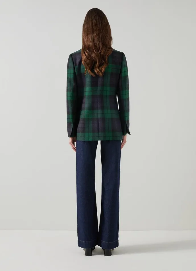 LKBennett Coats and Jackets Women Mariner Navy and Green Blackwatch Tartan Tailored Jacket