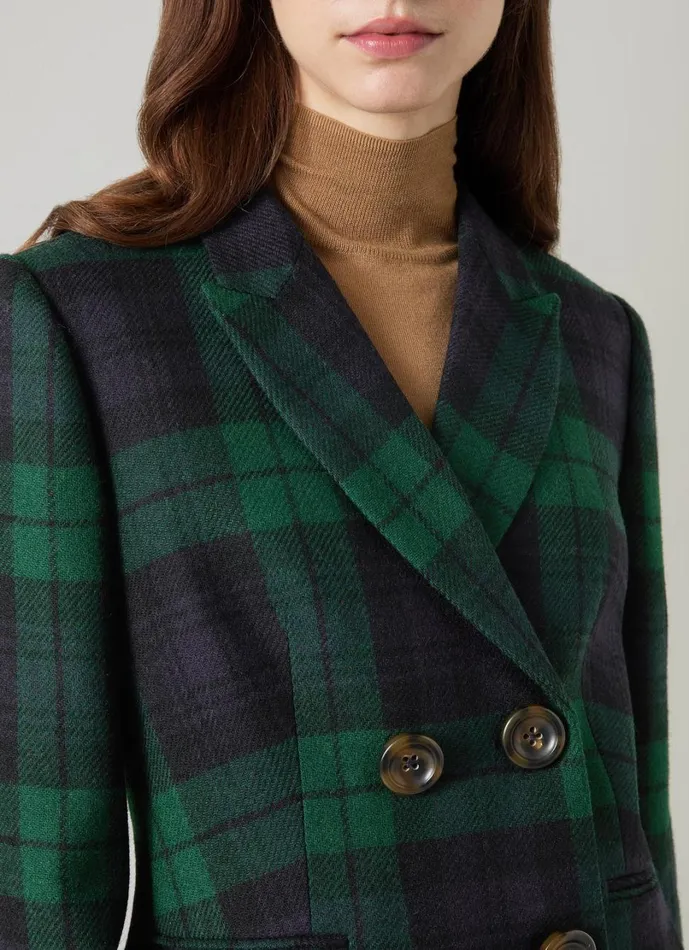LKBennett Coats and Jackets Women Mariner Navy and Green Blackwatch Tartan Tailored Jacket