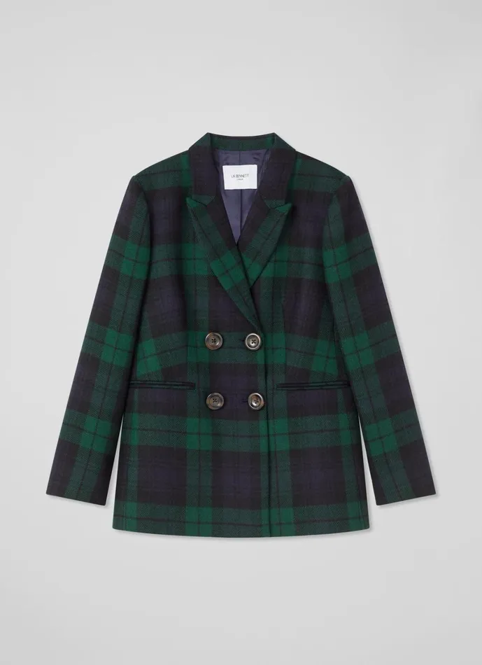 LKBennett Coats and Jackets Women Mariner Navy and Green Blackwatch Tartan Tailored Jacket