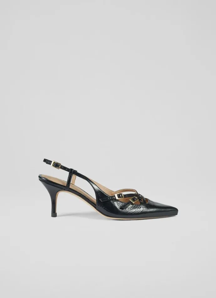 LKBennett Court Shoes Women Caprice Midnight Leather Multi Strap Open Court Shoes