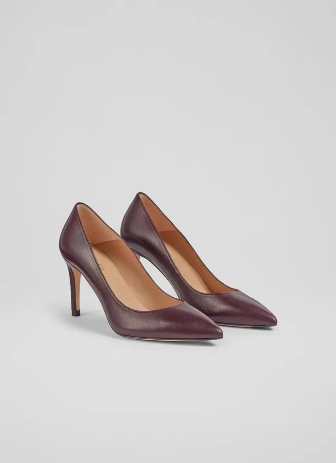 LKBennett Court Shoes Women Floret Wine Leather Pointed Toe Courts LKBennett Court Shoes Women Floret Wine Leather Pointed Toe Courts