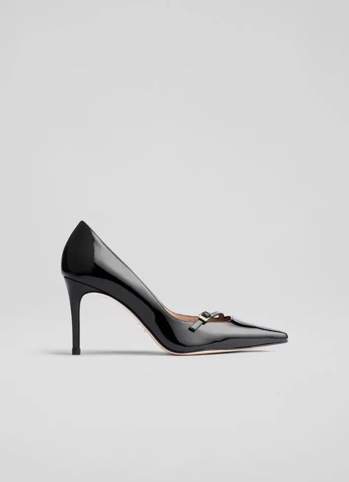 LKBennett Court Shoes Women Larna Black Leather Fine Strap Buckle Court Shoes