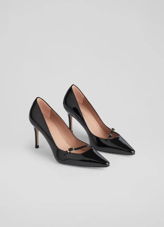 LKBennett Court Shoes Women Larna Black Leather Fine Strap Buckle Court Shoes