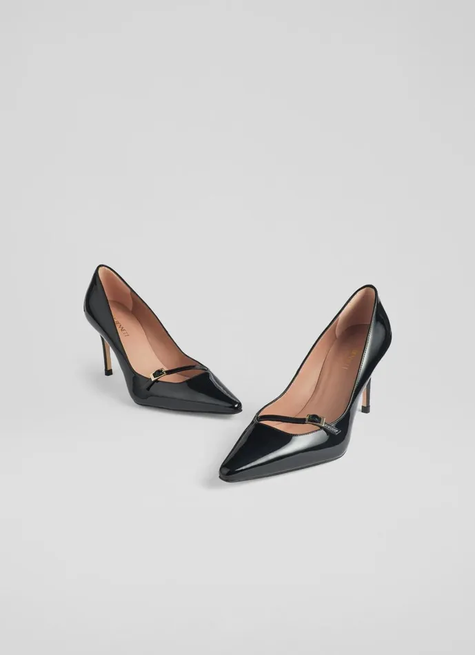 LKBennett Court Shoes Women Larna Black Leather Fine Strap Buckle Court Shoes