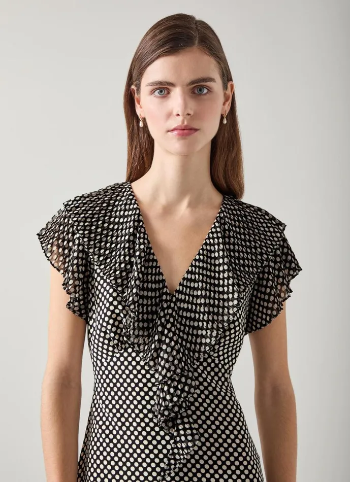 LKBennett Dresses Women Daphne Polka Dot Pleated Dress LKBennett Dresses Women Daphne Polka Dot Pleated Dress