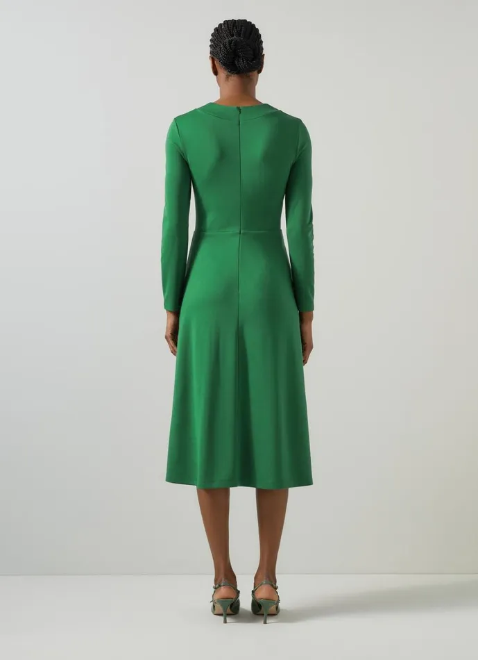 LKBennett Dresses Women Lacey Verdant Green Gathered Bust LENZING ECOVERO Viscose Midi Dress