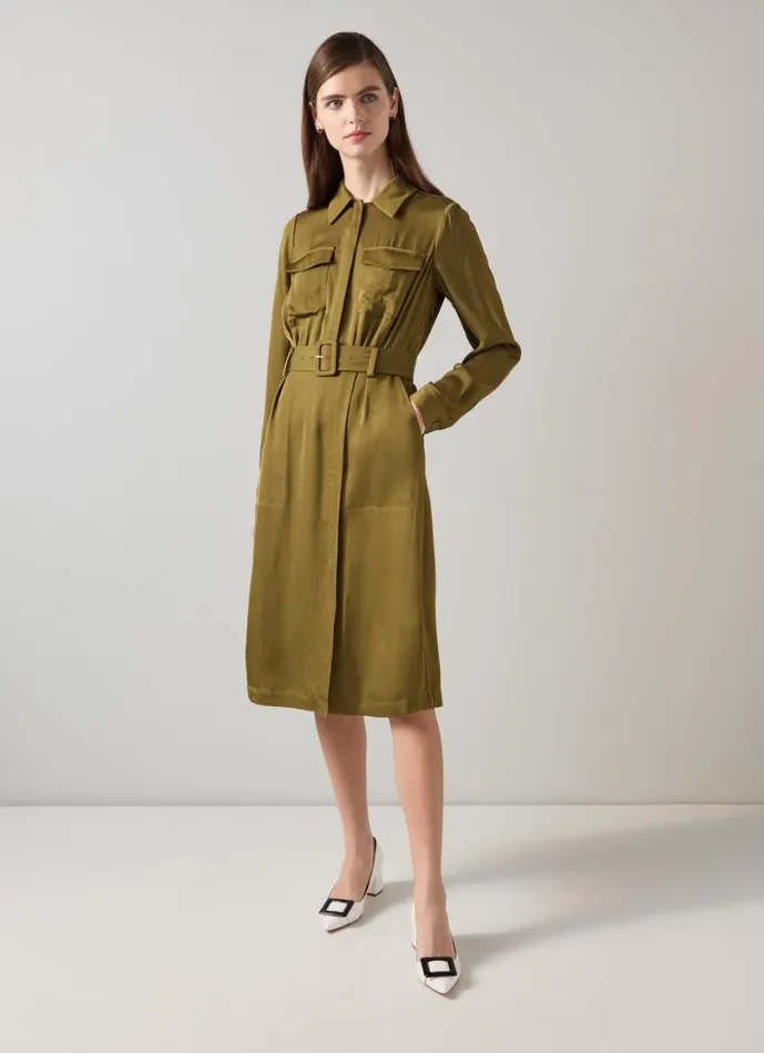 LKBennett Dresses Women Newton Olive Utility Crepe Dress