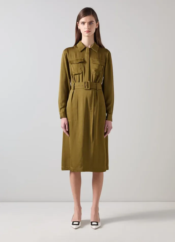 LKBennett Dresses Women Newton Olive Utility Crepe Dress