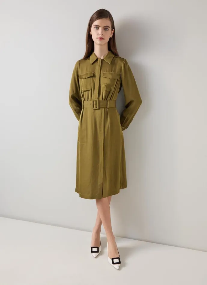 LKBennett Dresses Women Newton Olive Utility Crepe Dress
