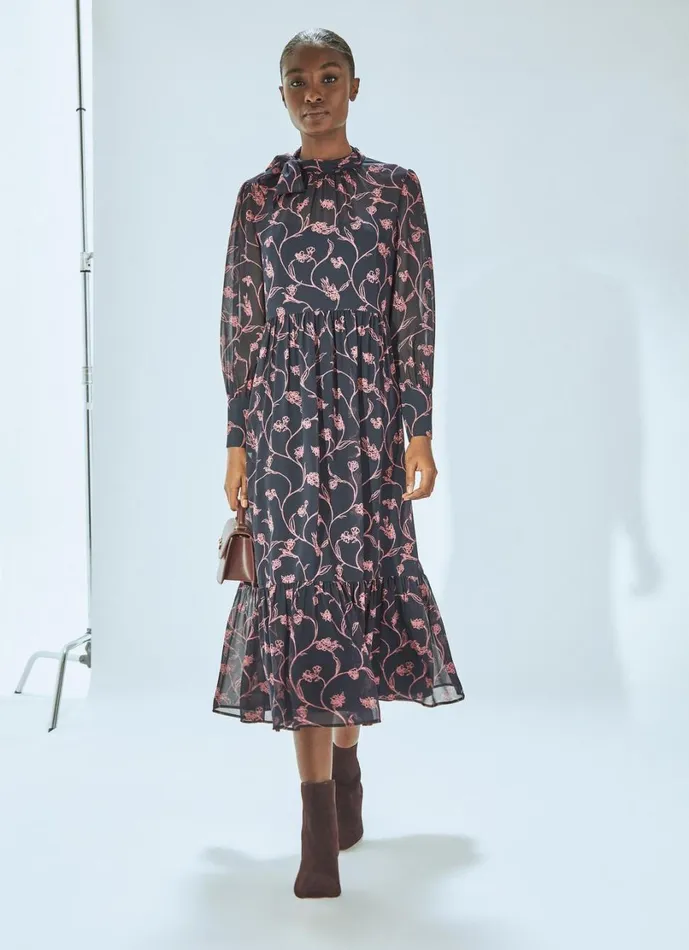 LKBennett Dresses Women Selina Spring Navy and Bright Pink Floral Print Dress LKBennett Dresses Women Selina Spring Navy and Bright Pink Floral Print Dress