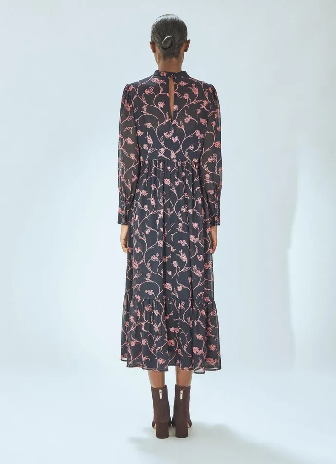 LKBennett Dresses Women Selina Spring Navy and Bright Pink Floral Print Dress LKBennett Dresses Women Selina Spring Navy and Bright Pink Floral Print Dress