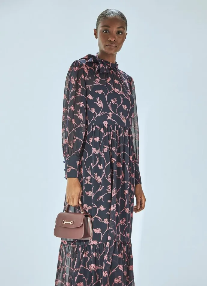 LKBennett Dresses Women Selina Spring Navy and Bright Pink Floral Print Dress LKBennett Dresses Women Selina Spring Navy and Bright Pink Floral Print Dress