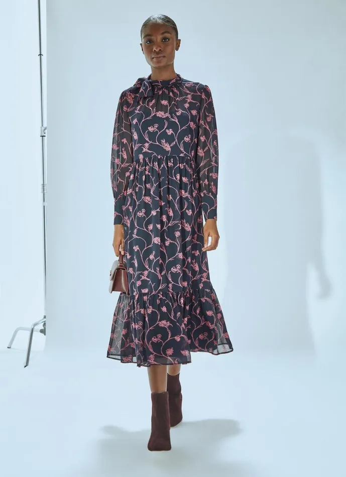 LKBennett Dresses Women Selina Spring Navy and Bright Pink Floral Print Dress LKBennett Dresses Women Selina Spring Navy and Bright Pink Floral Print Dress