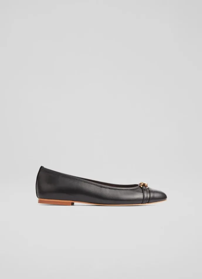 LKBennett Flats Women Brielle Black Leather Twist Trim Ballerina Flats