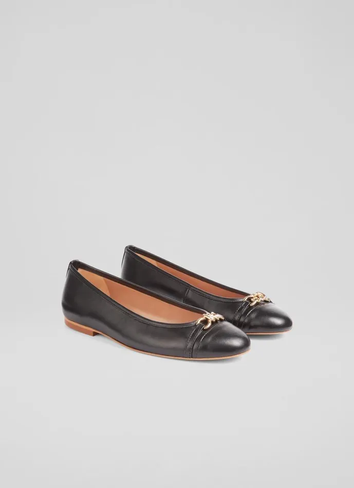 LKBennett Flats Women Brielle Black Leather Twist Trim Ballerina Flats LKBennett Flats Women Brielle Black Leather Twist Trim Ballerina Flats