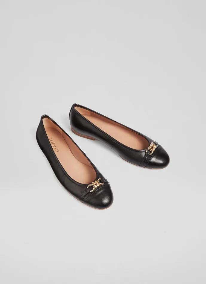 LKBennett Flats Women Brielle Black Leather Twist Trim Ballerina Flats LKBennett Flats Women Brielle Black Leather Twist Trim Ballerina Flats
