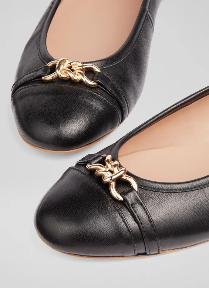 LKBennett Flats Women Brielle Black Leather Twist Trim Ballerina Flats LKBennett Flats Women Brielle Black Leather Twist Trim Ballerina Flats