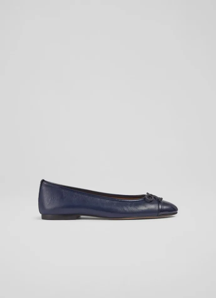 LKBennett Flats Women Kara Navy Leather And Patent Toe Cap Ballet Flats