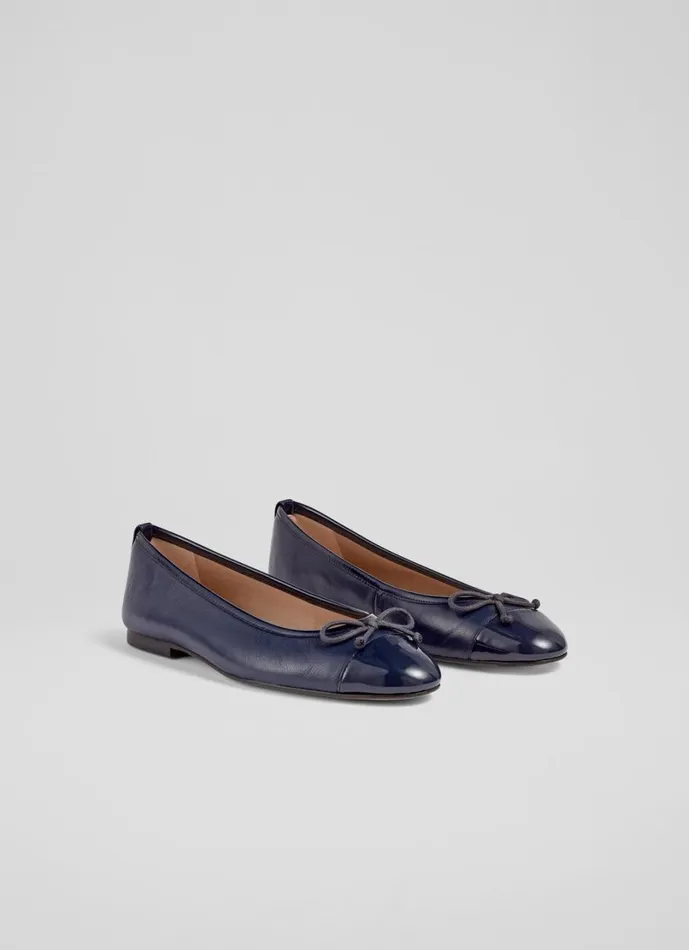 LKBennett Flats Women Kara Navy Leather And Patent Toe Cap Ballet Flats