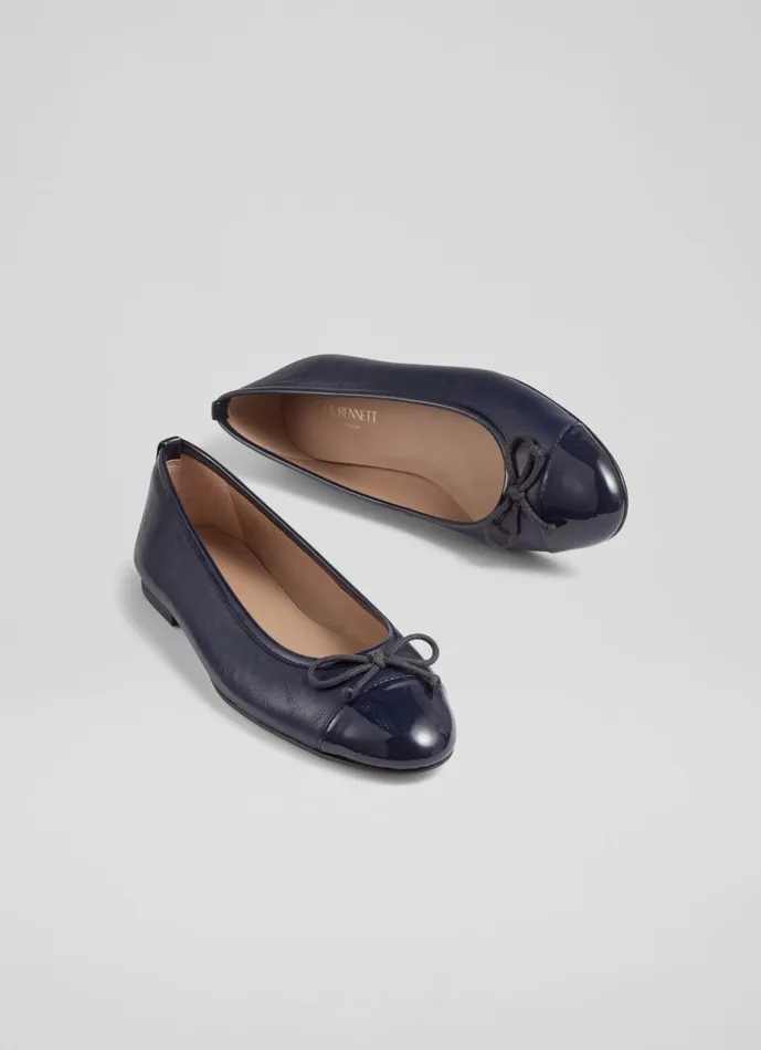 LKBennett Flats Women Kara Navy Leather And Patent Toe Cap Ballet Flats