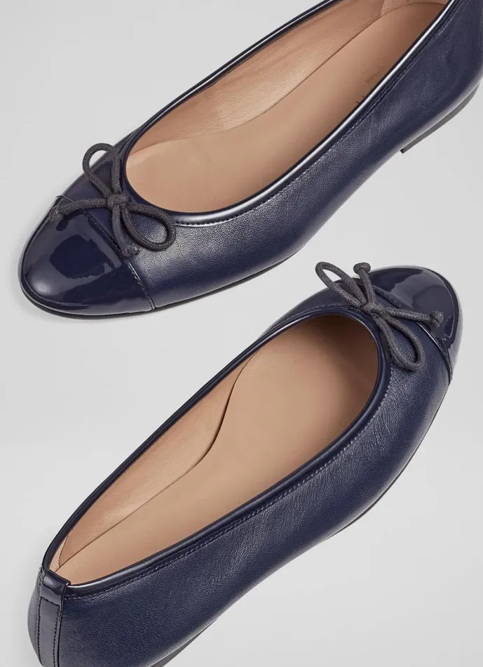 LKBennett Flats Women Kara Navy Leather And Patent Toe Cap Ballet Flats