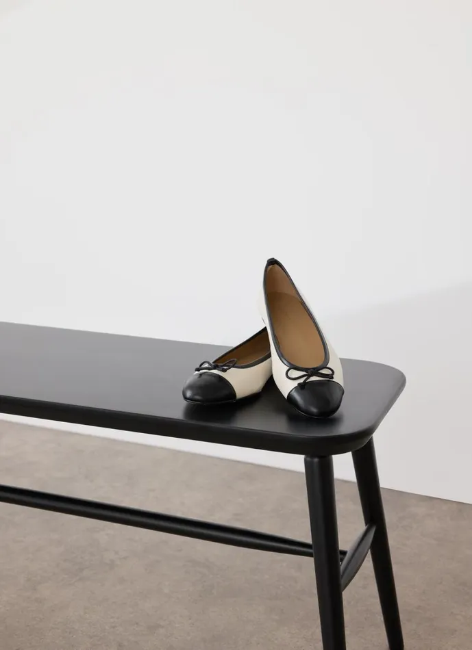 LKBennett Flats Women Kara White And Black Leather Toe Cap Ballet Flats