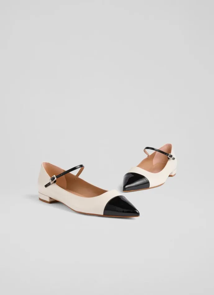 LKBennett Flats Women Monty Cream And Black Leather Mary Jane Pumps LKBennett Flats Women Monty Cream And Black Leather Mary Jane Pumps