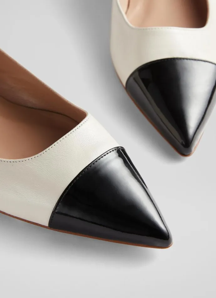 LKBennett Flats Women Monty Cream And Black Leather Mary Jane Pumps LKBennett Flats Women Monty Cream And Black Leather Mary Jane Pumps