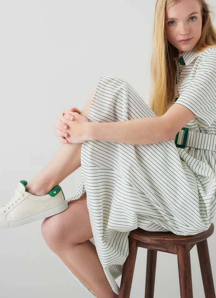 LKBennett Flats Women Signature Cream And Green Leather Trainers LKBennett Flats Women Signature Cream And Green Leather Trainers