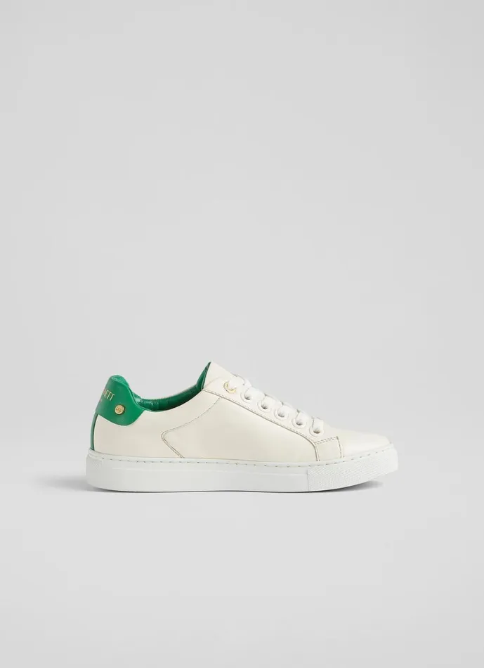 LKBennett Flats Women Signature Cream And Green Leather Trainers LKBennett Flats Women Signature Cream And Green Leather Trainers