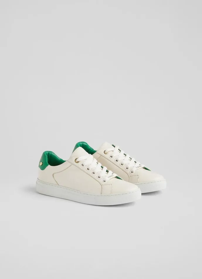 LKBennett Flats Women Signature Cream And Green Leather Trainers LKBennett Flats Women Signature Cream And Green Leather Trainers