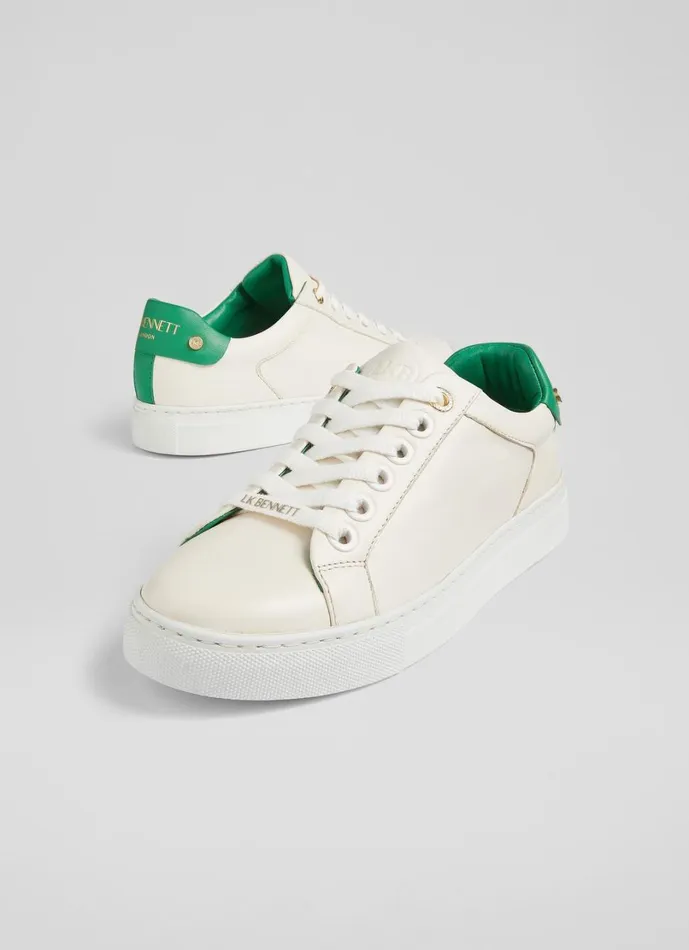 LKBennett Flats Women Signature Cream And Green Leather Trainers LKBennett Flats Women Signature Cream And Green Leather Trainers