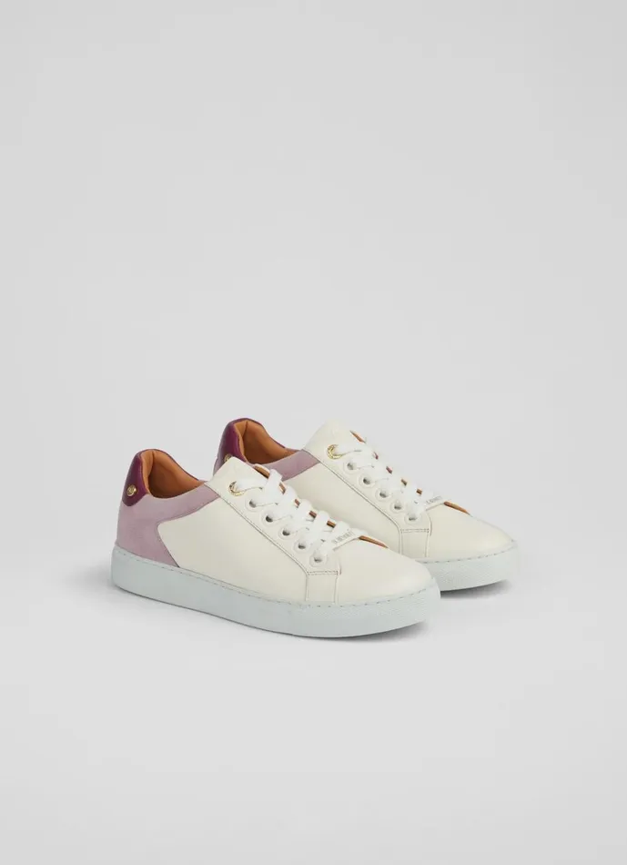 LKBennett Flats Women Signature Cream Pink And Orange Leather Trainers LKBennett Flats Women Signature Cream Pink And Orange Leather Trainers