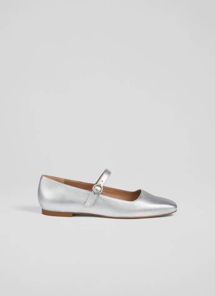 LKBennett Flats Women Willow Silver Leather Mary Jane Flats