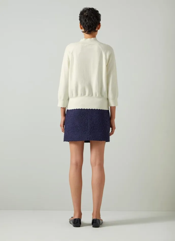 LKBennett Knitwear Women Betty Cream Sustainably Sourced Merino Wool Scallop Edge Jumper