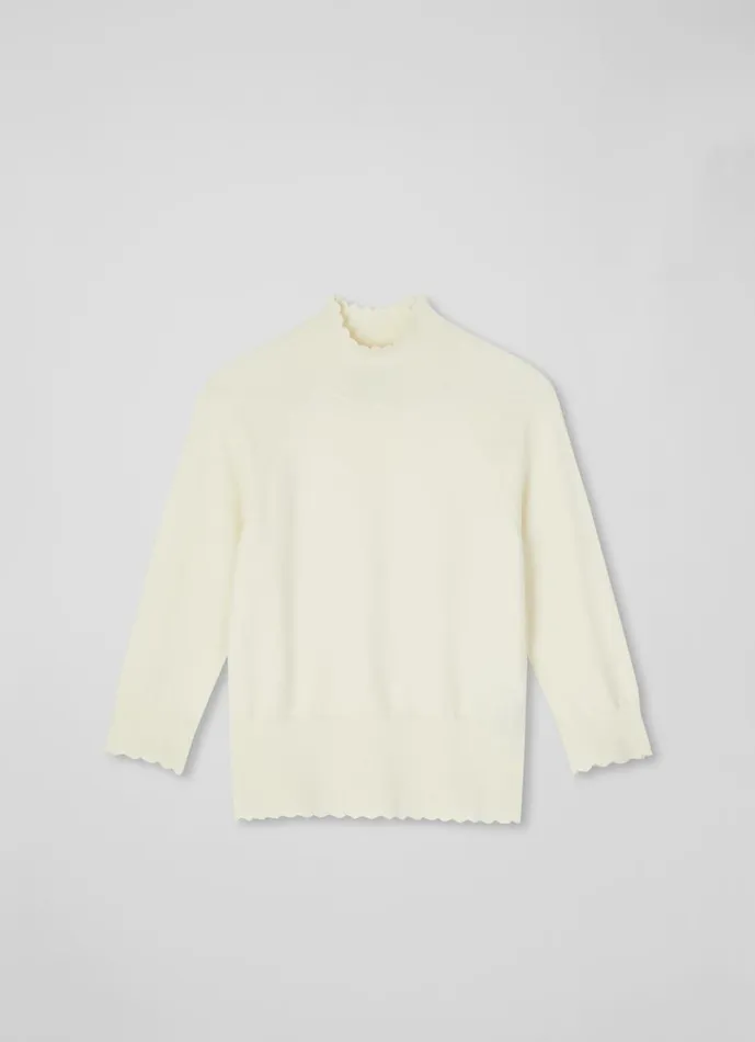 LKBennett Knitwear Women Betty Cream Sustainably Sourced Merino Wool Scallop Edge Jumper