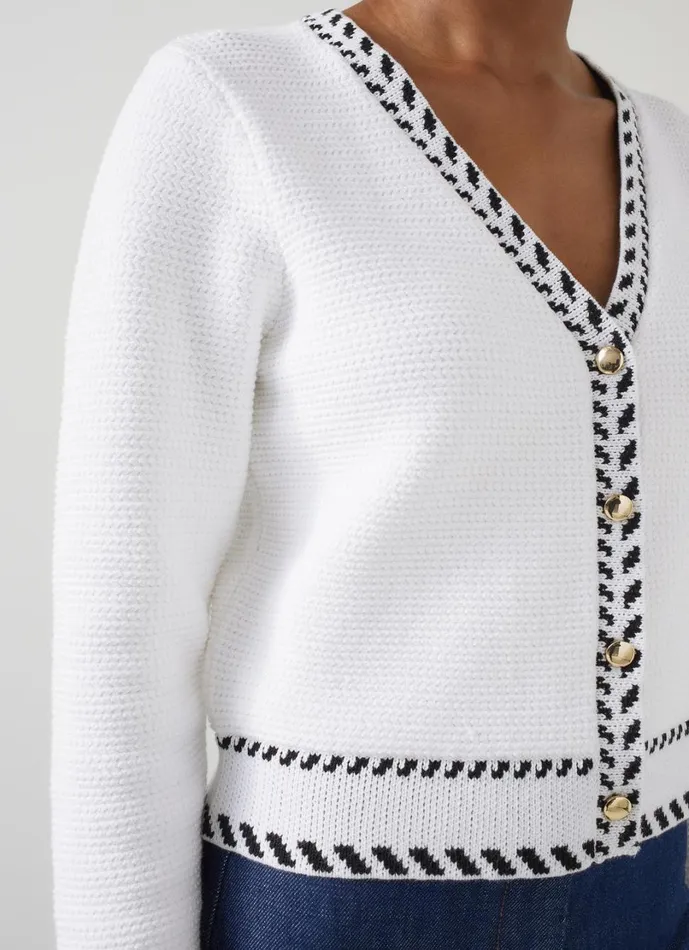 LKBennett Knitwear Women River Cream and Black Boxy Textured Cardigan