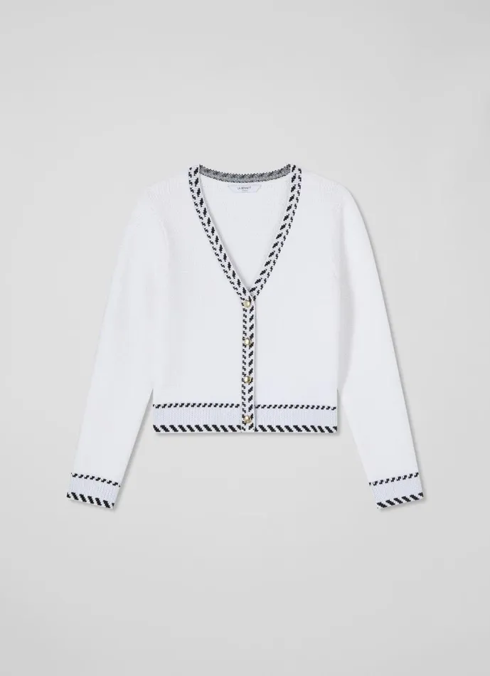 LKBennett Knitwear Women River Cream and Black Boxy Textured Cardigan