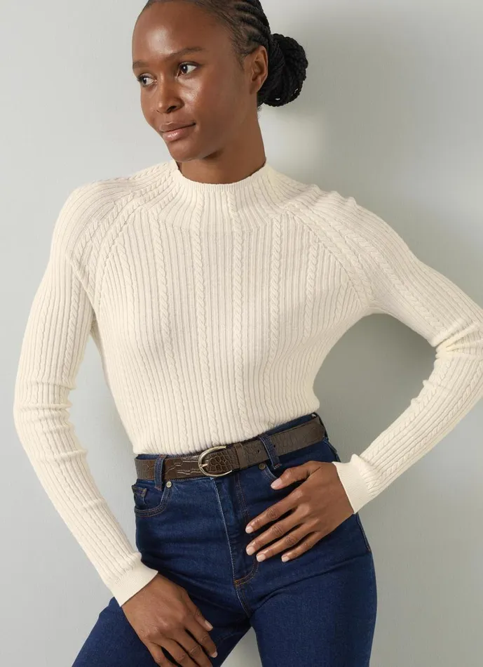 LKBennett Knitwear Women West Coconut Milk Cable Stitch Sweater