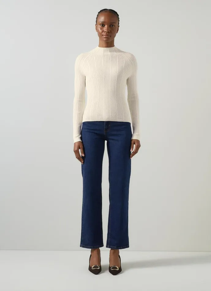LKBennett Knitwear Women West Coconut Milk Cable Stitch Sweater