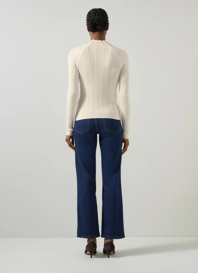 LKBennett Knitwear Women West Coconut Milk Cable Stitch Sweater